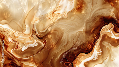 Cream and Burnt Sienna Alcohol Ink Art with Swirls of High Gloss Marble.