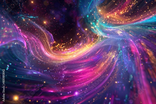 A colorful swirl of light and stars in the sky