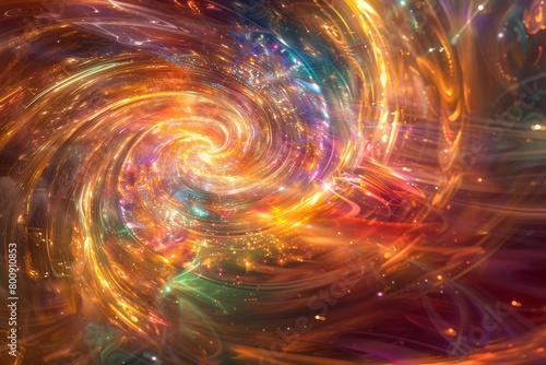 A colorful, swirling galaxy of light and smoke