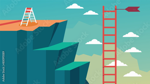 A ladder leaning against a steep cliff with each rung labeled with different debt management strategies.