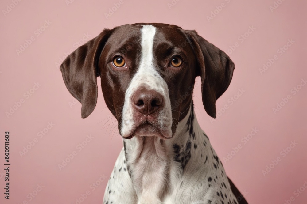Portrait of Pointer dog looking at camera, copy space. Studio shot.