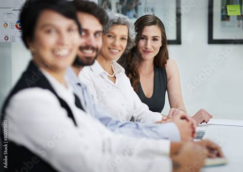 Free Download Portrait, business and woman for meeting in office with staff for teamwork or collaboration on planning for company growth. Smile, formal and staff for partnership in boardroom with support for work - GFXLoad