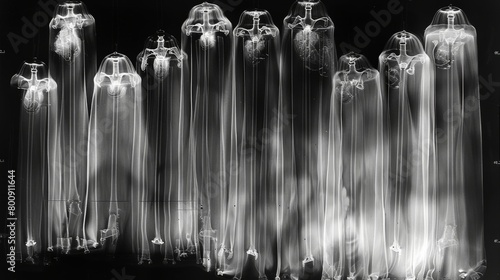 X-ray scan of a set of wind chimes, displaying the tubes and hanging mechanism.