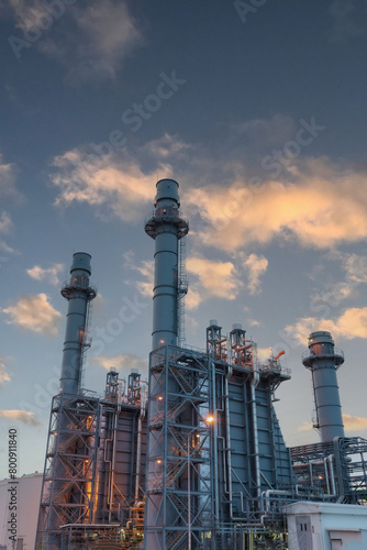 Gas turbine electrical power plant at dusk