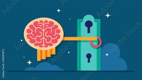 A visual metaphor of ketamine as a key unlocking the doors to positive mood and a sense of wellbeing in the brain..