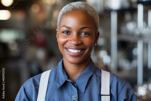 Portrait of a smiling African American woman chef in a commercial kitchen