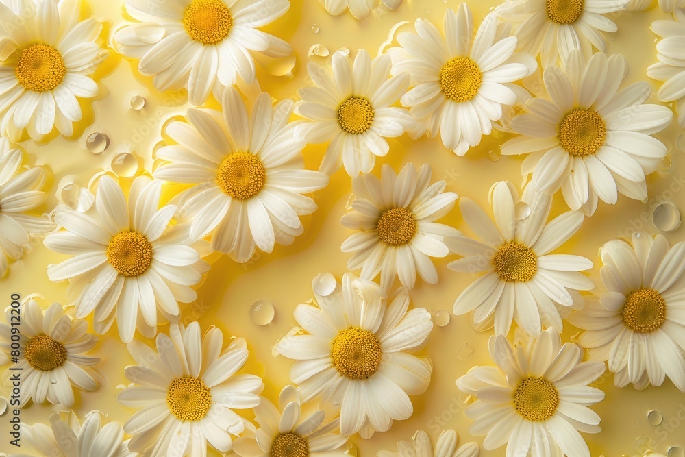 Summer yellow background with white chamomiles Summer yellow background with white chamomiles