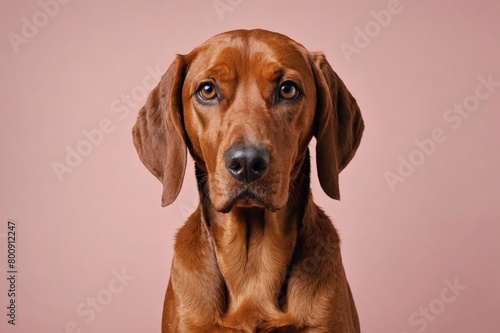 Portrait of Redbone Coonhound dog looking at camera  copy space. Studio shot.
