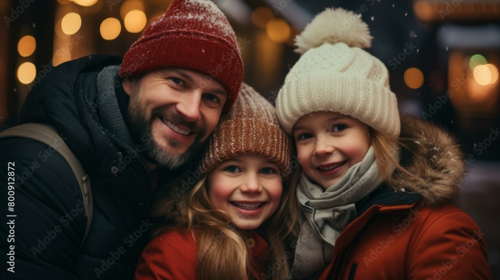 Family in winter clothes smiling