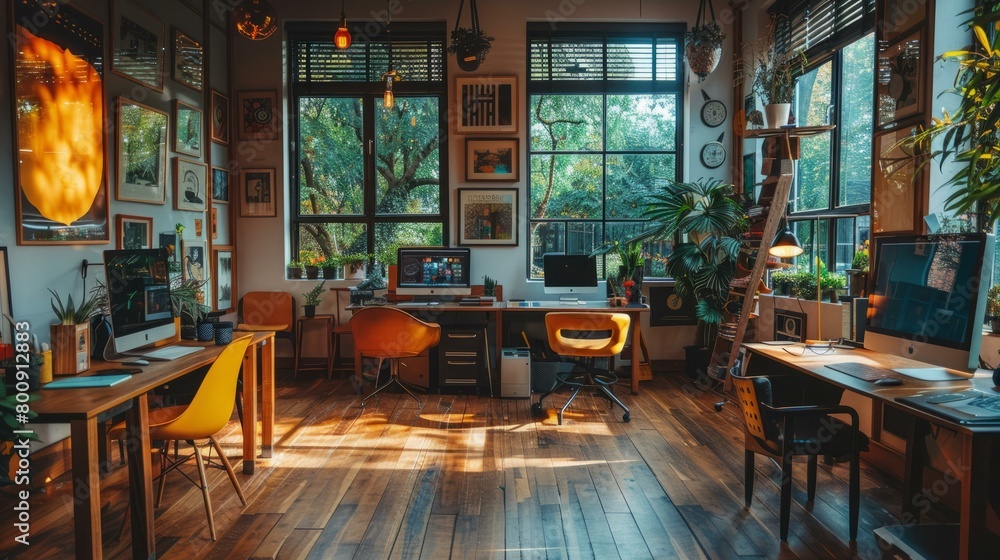 Modern Home Office Setup With Large Windows Modern Home Office Setup With Large Windows