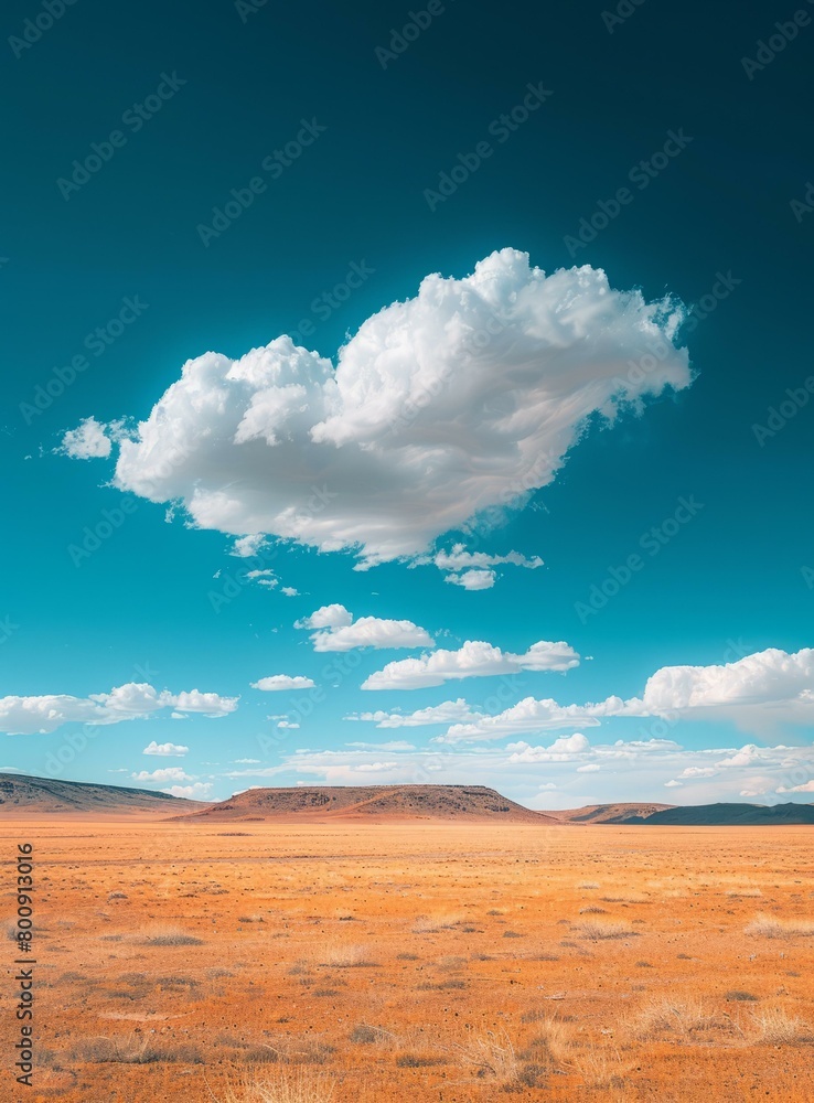 Blue sky and arid desert landscape with white cloudscape Blue sky and arid desert landscape with white cloudscape