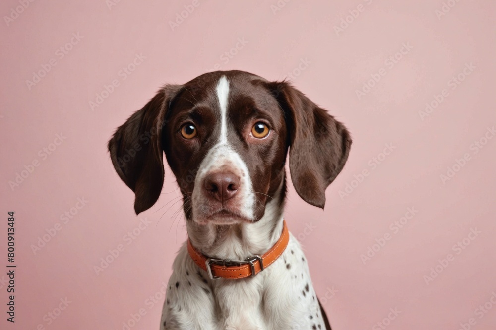Portrait of Small Munsterlander Pointer dog looking at camera, copy space. Studio shot. Portrait of Small Munsterlander Pointer dog looking at camera, copy space. Studio shot.