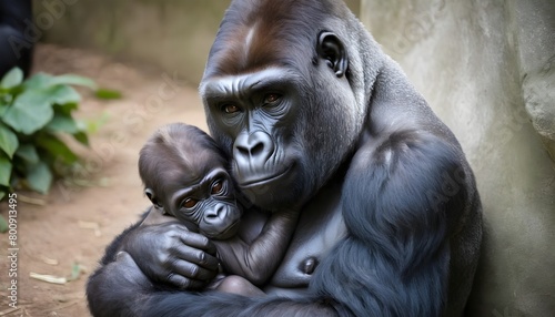 A Mother Gorilla Tenderly Cradling Her Newborn Bab © Asjad