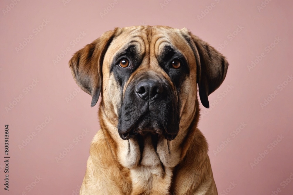 Portrait of Spanish Mastiff dog looking at camera, copy space. Studio shot. Portrait of Spanish Mastiff dog looking at camera, copy space. Studio shot.