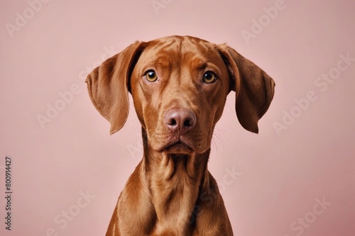 Portrait of Vizsla dog looking at camera  copy space. Studio shot.