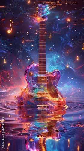 Cosmic Guitar Symphony Glowing in a Neon Dream