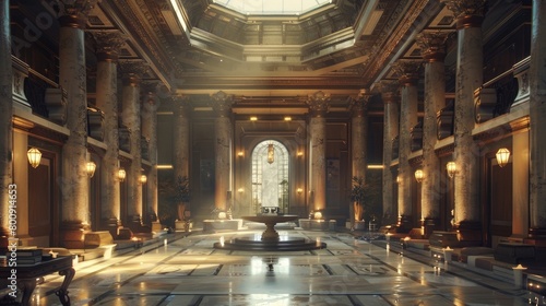 A captivating image of a museum's grand lobby, with its impressive scale and elegant furnishings. photo