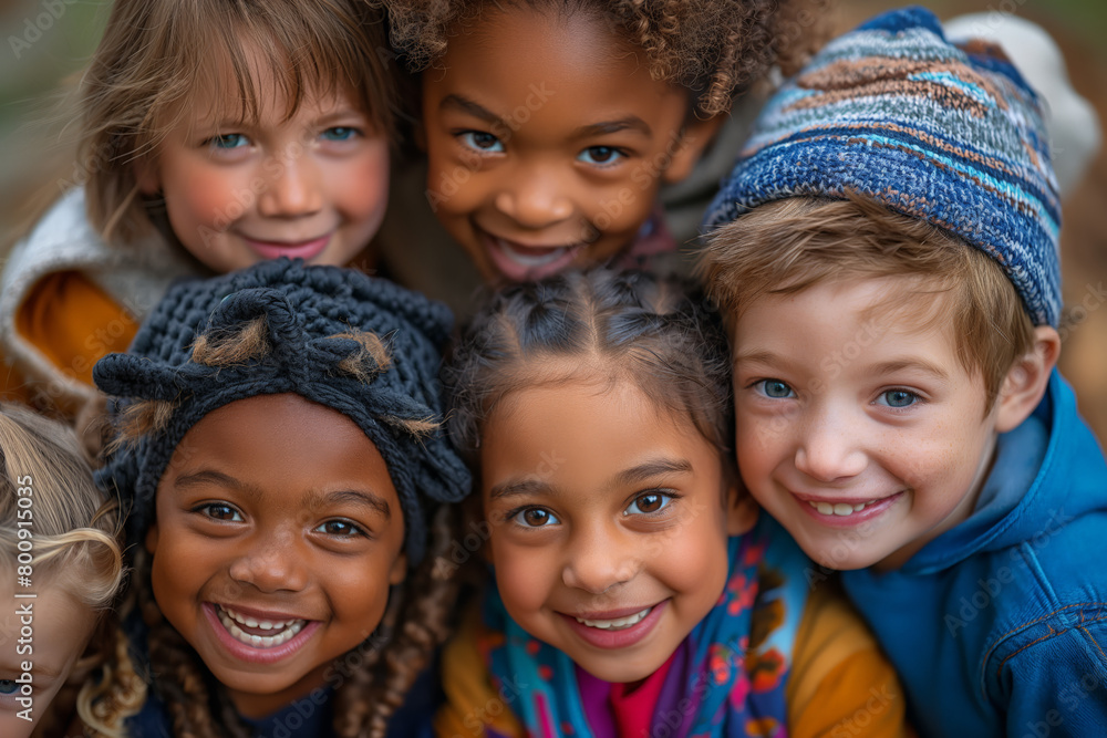 Group of joyful children with bright smiles in autumn Group of joyful children with bright smiles in autumn