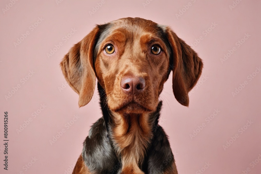 Portrait of Wirehaired Vizsla dog looking at camera, copy space. Studio shot.