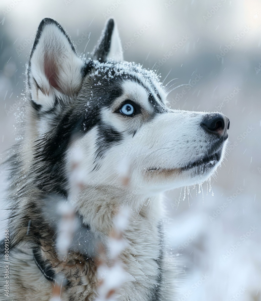Naklejka premium A beautiful Siberian Husky in the snow