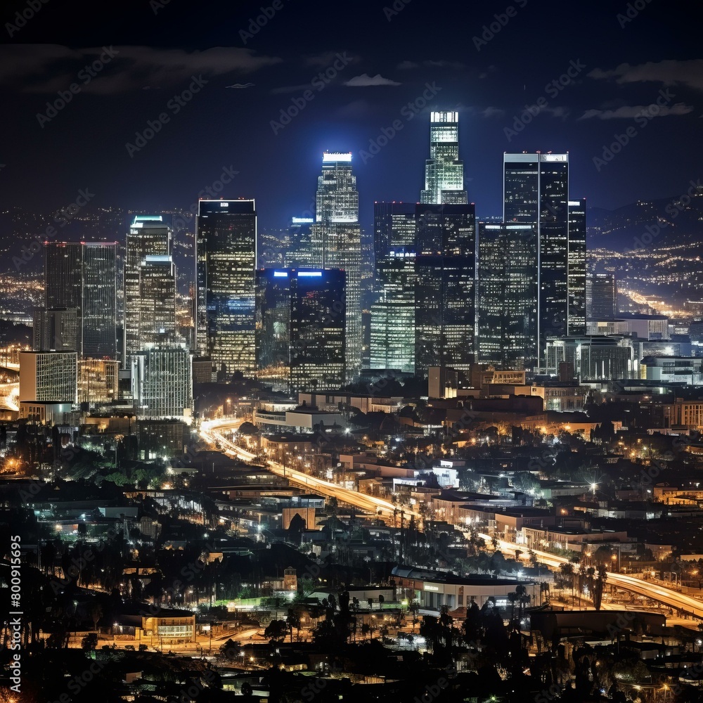 Night view of the skyscrapers in Los Angeles