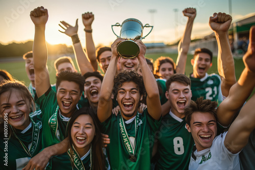 Youth soccer team celebrates winning championship trophy © arthurhidden