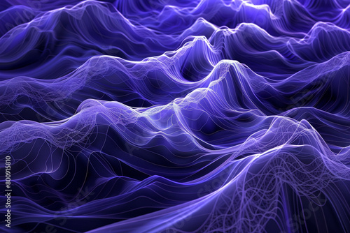 Ethereal indigo fractal waves cascade with mysterious allure.