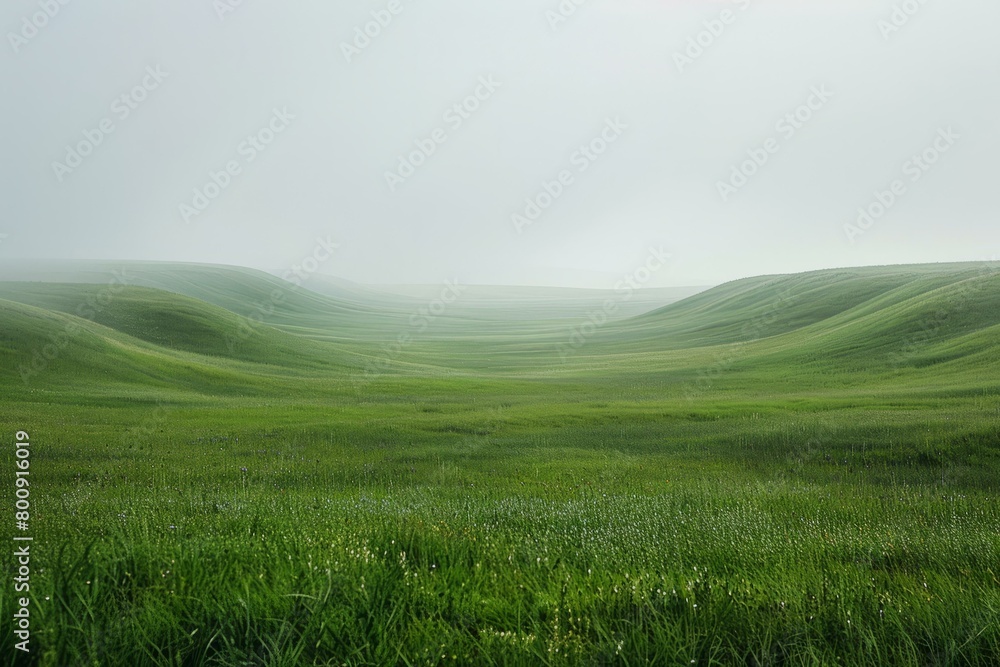 Fototapeta premium Green rolling hills under a white sky