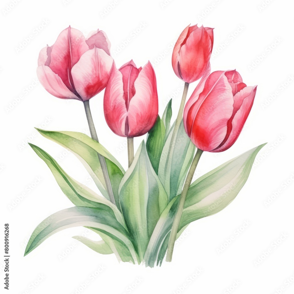 Fototapeta premium A watercolor painting of red tulips.