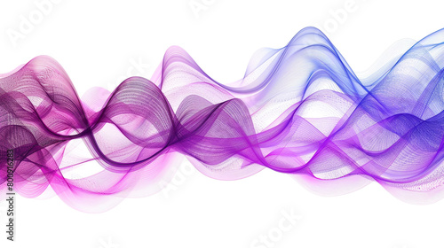 Luminous purple and magenta spectrum wave patterns in a futuristic arrangement, isolated on a solid white background."