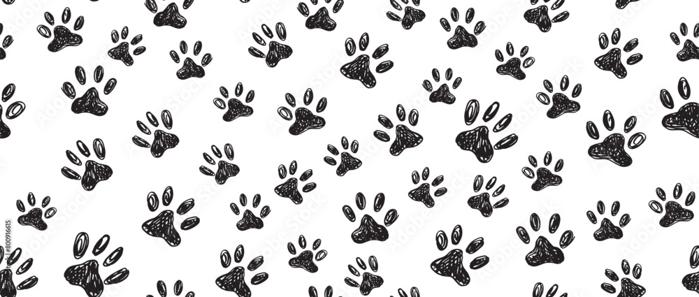 Ink Dog Paw, Cat Paw, grunge style, Vector.	
