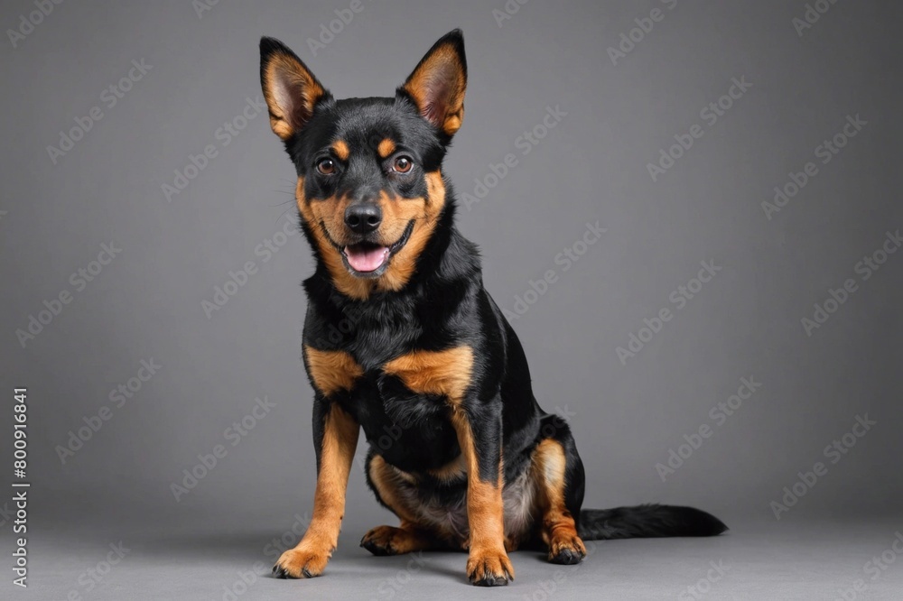 sit Lancashire Heeler dog with open mouth looking at camera, copy space. Studio shot. sit Lancashire Heeler dog with open mouth looking at camera, copy space. Studio shot.