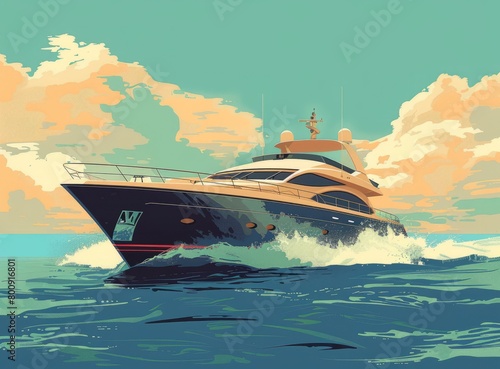 Blue and yellow luxury yacht illustration