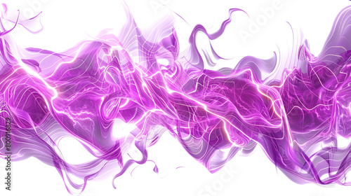Luminous pink neon lightning streaks amidst lively purple wave formations, isolated on a solid white background."