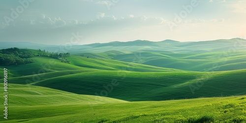 Picturesque green hills landscape under cloudy sky