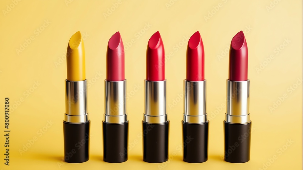 Obraz premium lipstick variation on yellow background from Generative AI