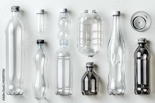 Transparent plastic bottles of different shapes and sizes