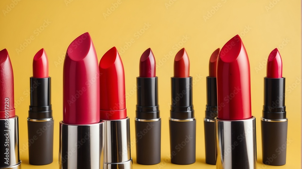 Obraz premium lipstick variation on yellow background from Generative AI