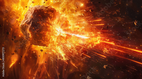 Dramatic Explosion of a Fiery Asteroid © Thanos