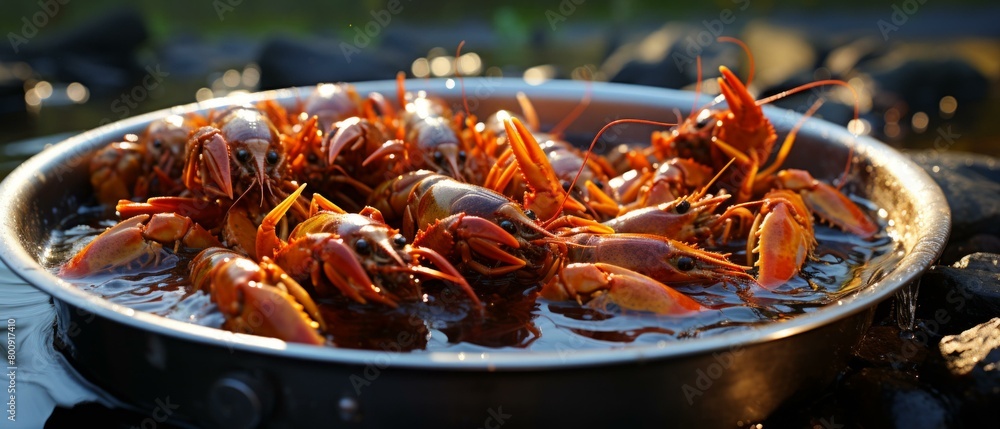 A Pot of Freshly Caught Crayfish A Pot of Freshly Caught Crayfish