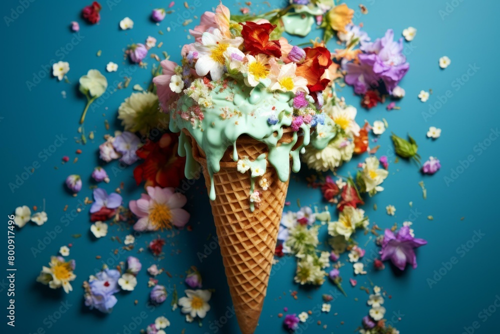 Ice cream cone with flowers