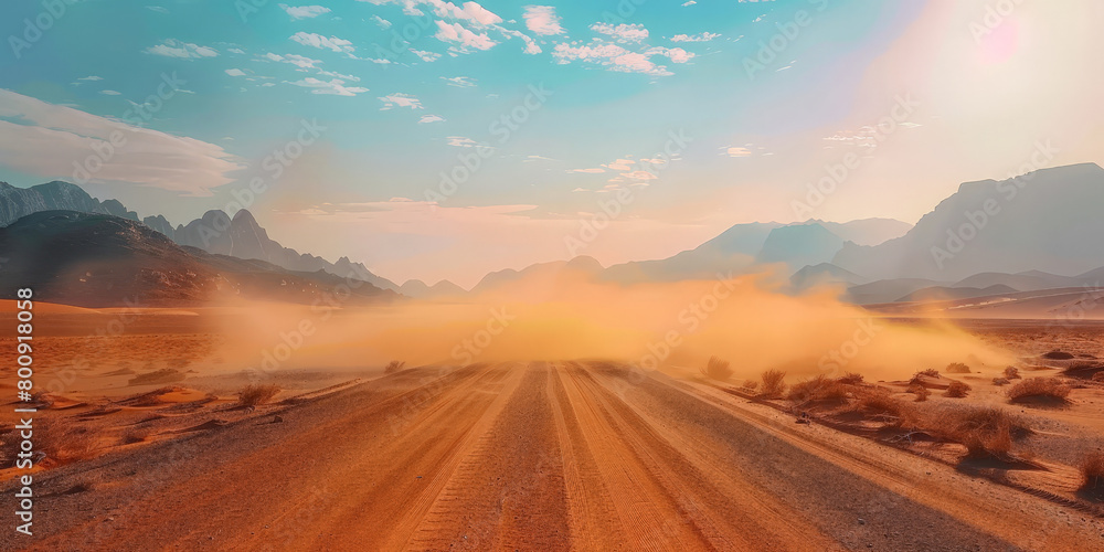 empty road in a desert at sunset