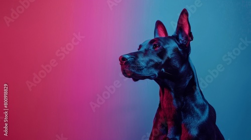 Doberman on Vibrant Colored Background with Text Space
 photo