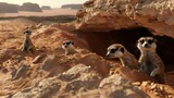 a group of meerkats playing on the desert