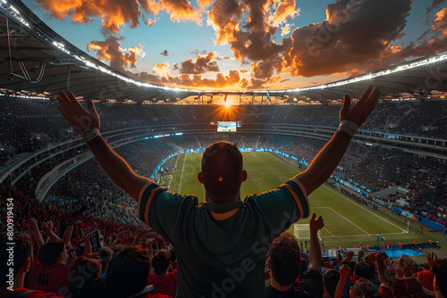 Soccer Fan Celebrating at the Stadium during Sunset in Traditional Mexican Style