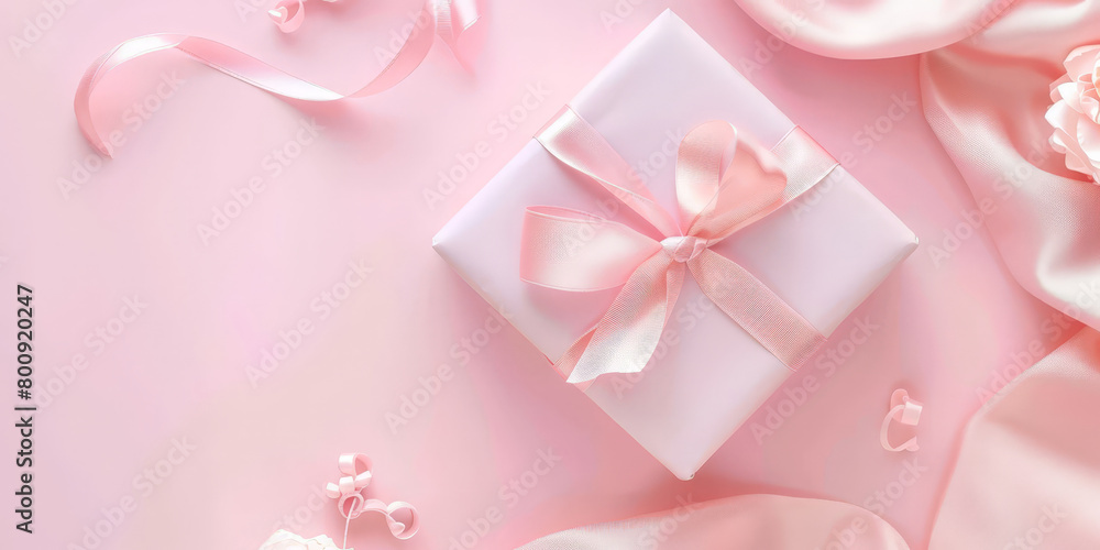 pink gift boxes with pink ribbons on pink background with empty space for text, top view, Mother's Day memories concept, banner christmas, holiday,birthday party pink gift boxes with pink ribbons on pink background with empty space for text, top view, Mother's Day memories concept, banner christmas, holiday,birthday party