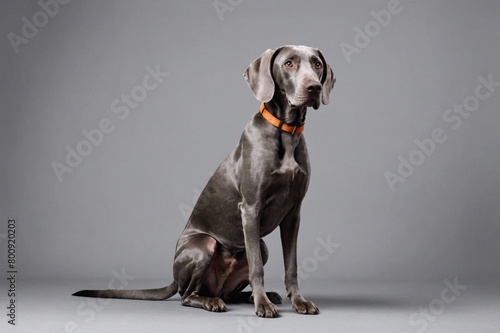 sit Weimaraner dog, copy space. Studio shot.