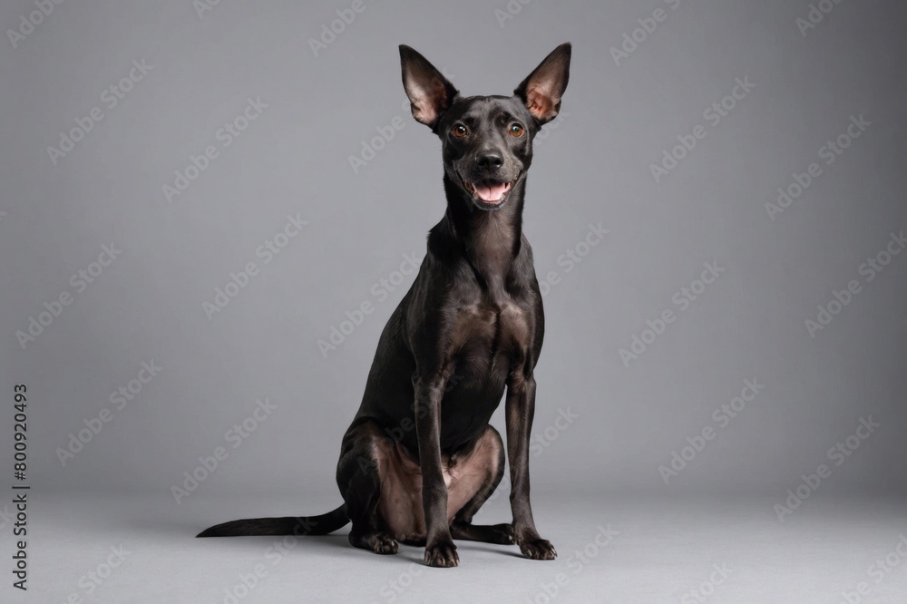 sit Xoloitzcuintli dog with open mouth looking at camera, copy space. Studio shot. sit Xoloitzcuintli dog with open mouth looking at camera, copy space. Studio shot.