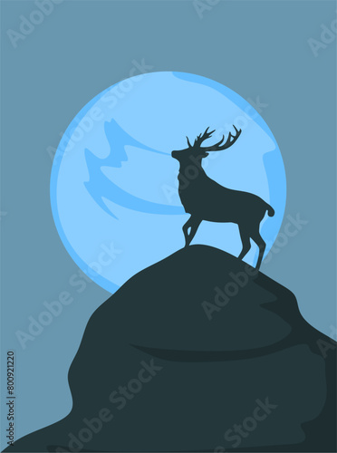 deer on a hill with a blue moon in the background