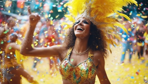 'celebration woman festival. confetti dance Samba carnival party music dancer costume brazil people colours culture event female festival happiness young adult performer'